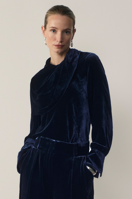 Ocana Velvet Long Sleeve Blouse Navy