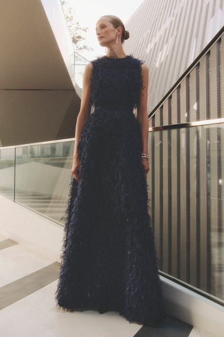 Adria Feather Jacquard Gown Black