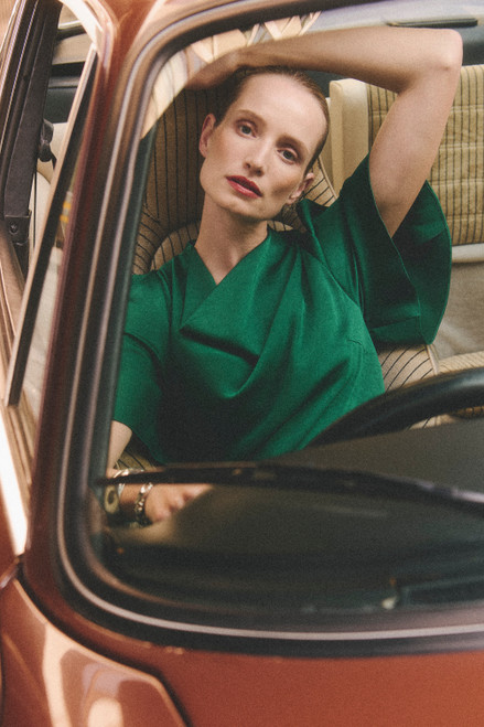 Ostia Satin Dress Emerald Green