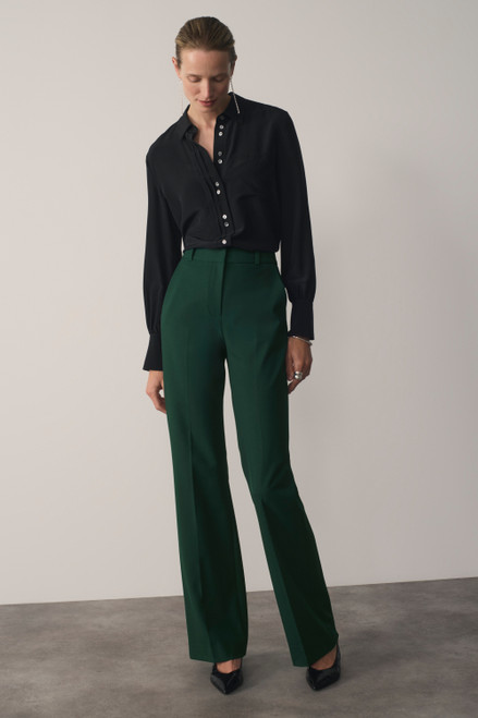 Clever Wool Blend Alzira Straight Flared Trousers Forest Green