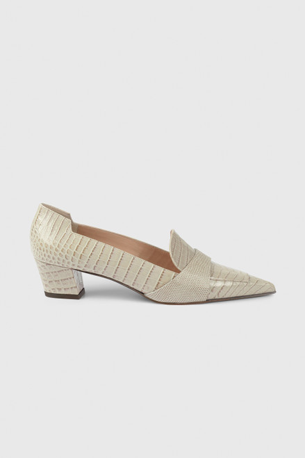 Isola 45 Mid Heel Grey Croc-Embossed Leather