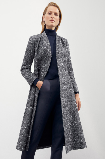 Finchley Coat Navy And Cream Boucl√© Wool