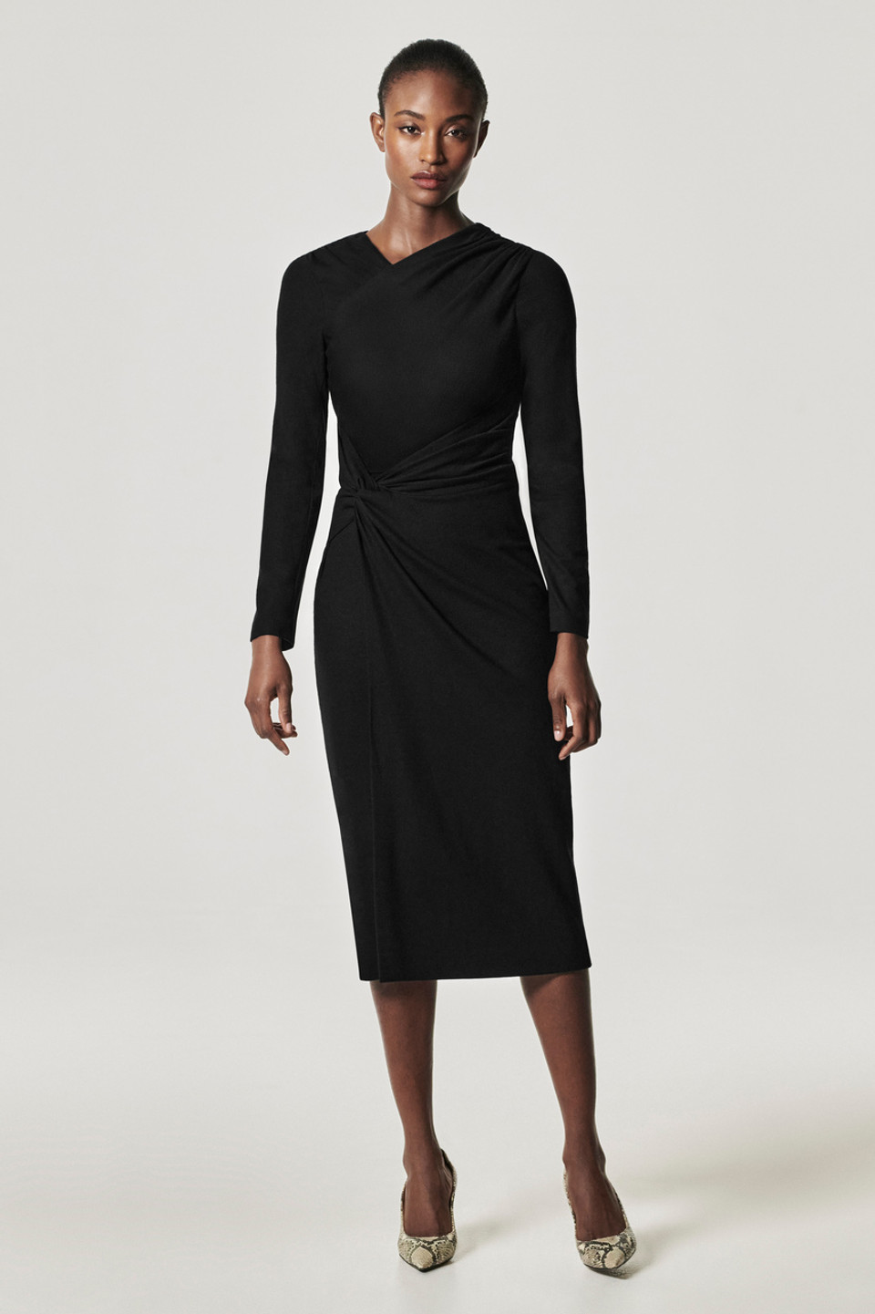 Marlow Midi Dress Black Wool Stretch - Welcome to the Fold LTD