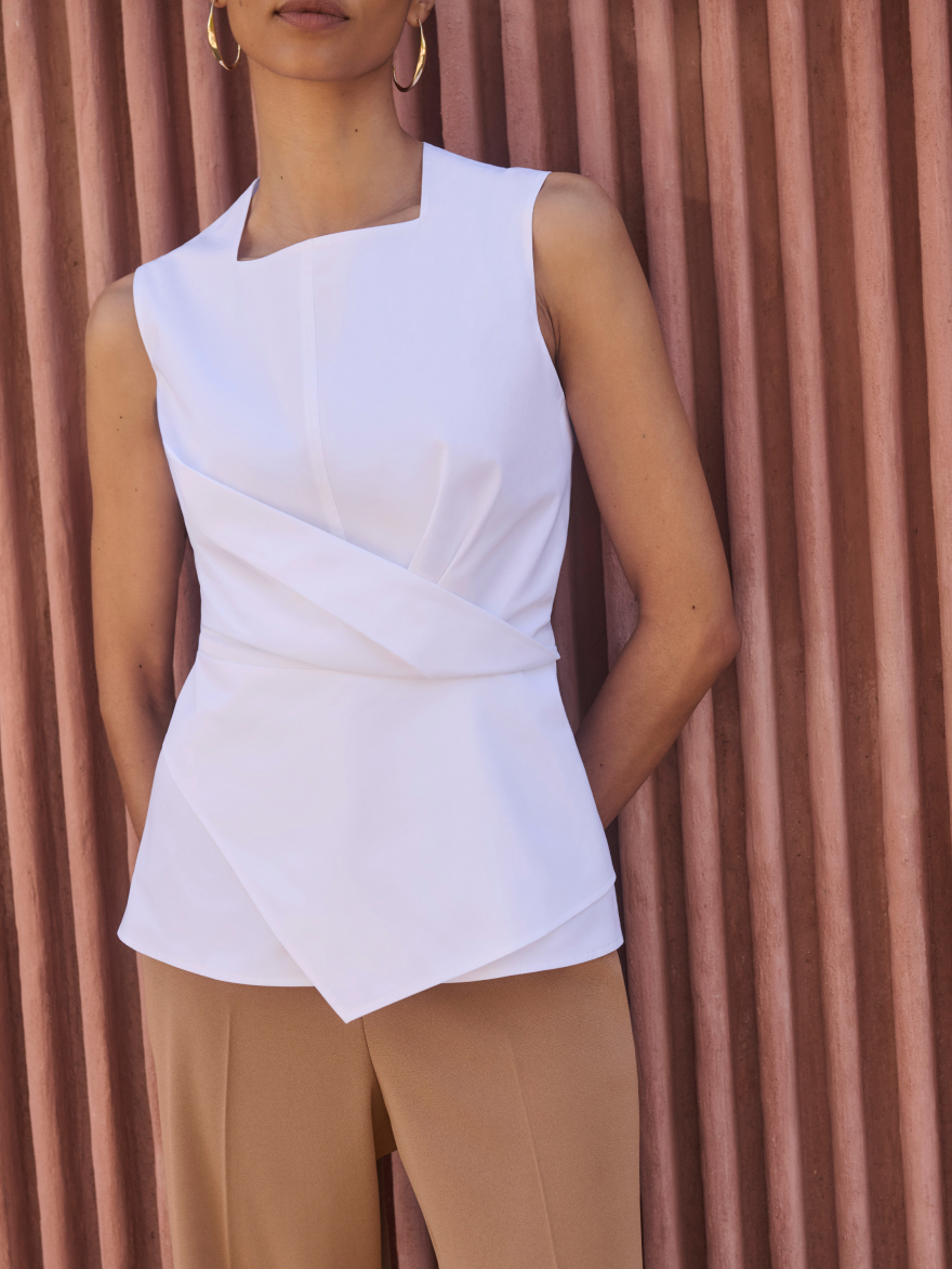 Model wearing ivory Seville top