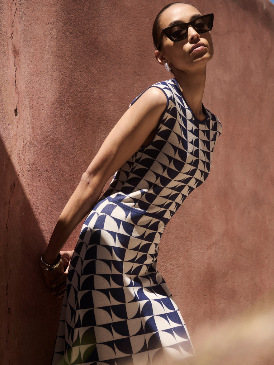 Model wearing Sydney multicolour dress