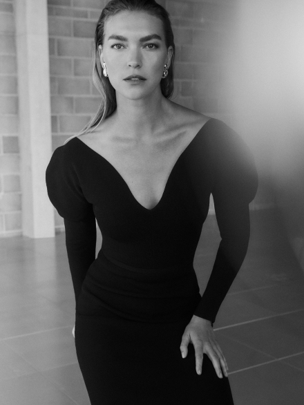 Model wearing black Bouverie dress