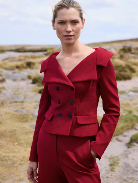 Model wearing camel Berkeley coat