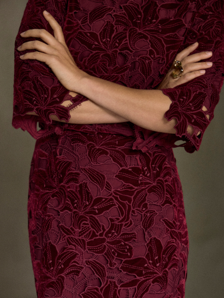 Model wearing lace Kerrison skirt