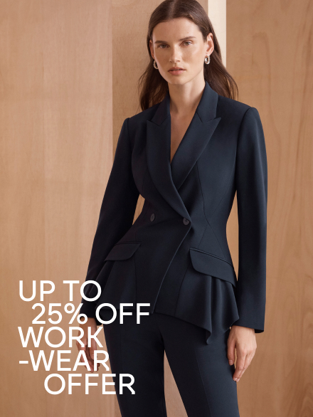 Model wearing navy suiting