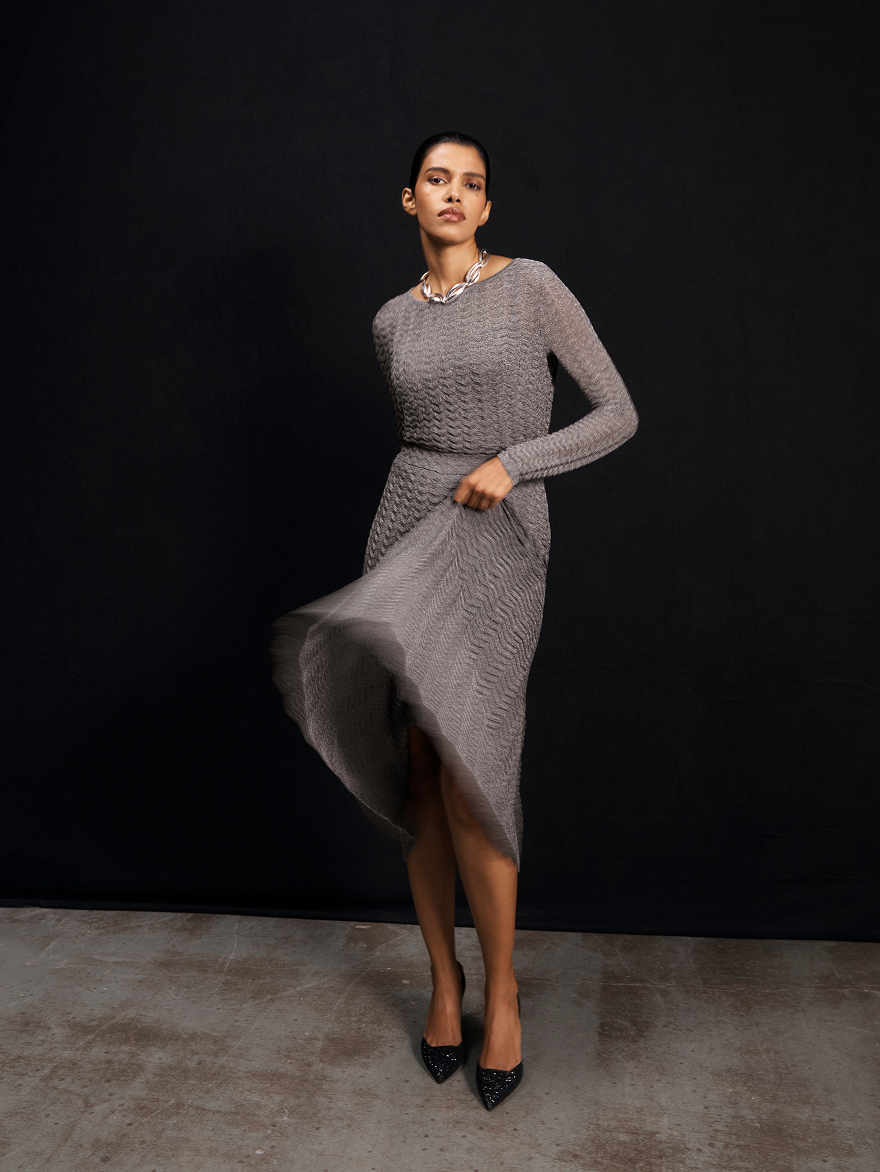 Model wearing metallic co-ord