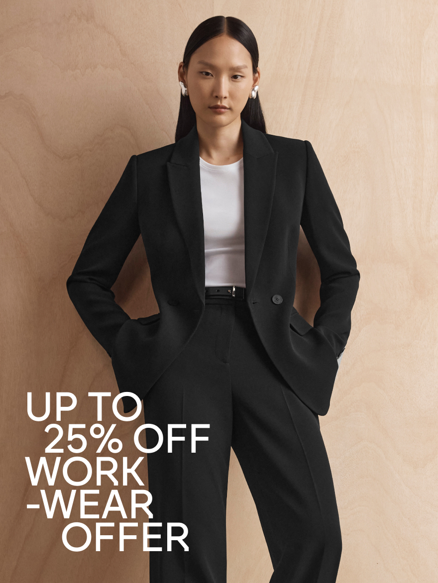 Model wearing navy suiting