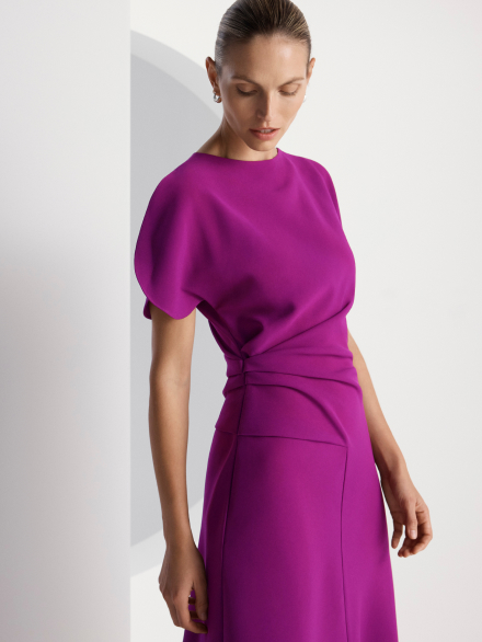 Model wearing berry Salerno dress