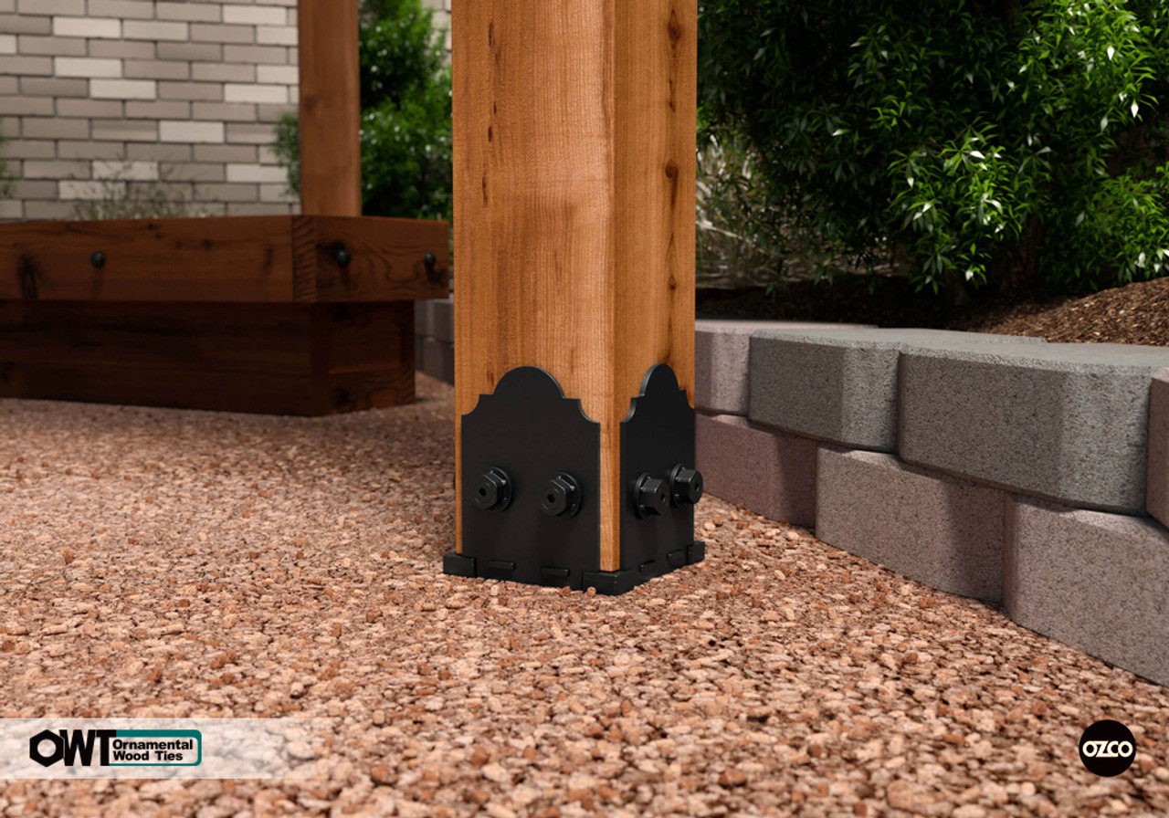 OZCO OWT Hardware Laredo Sunset Post Base Installed at Bottom of  Wood Post