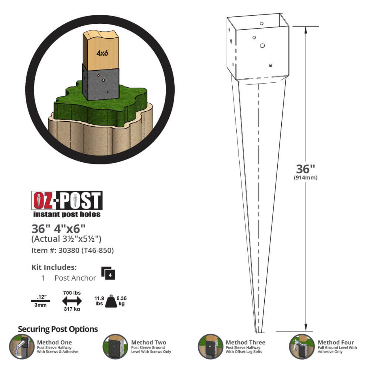 T46-850 OZ-Post Anchor Dimension Drawing