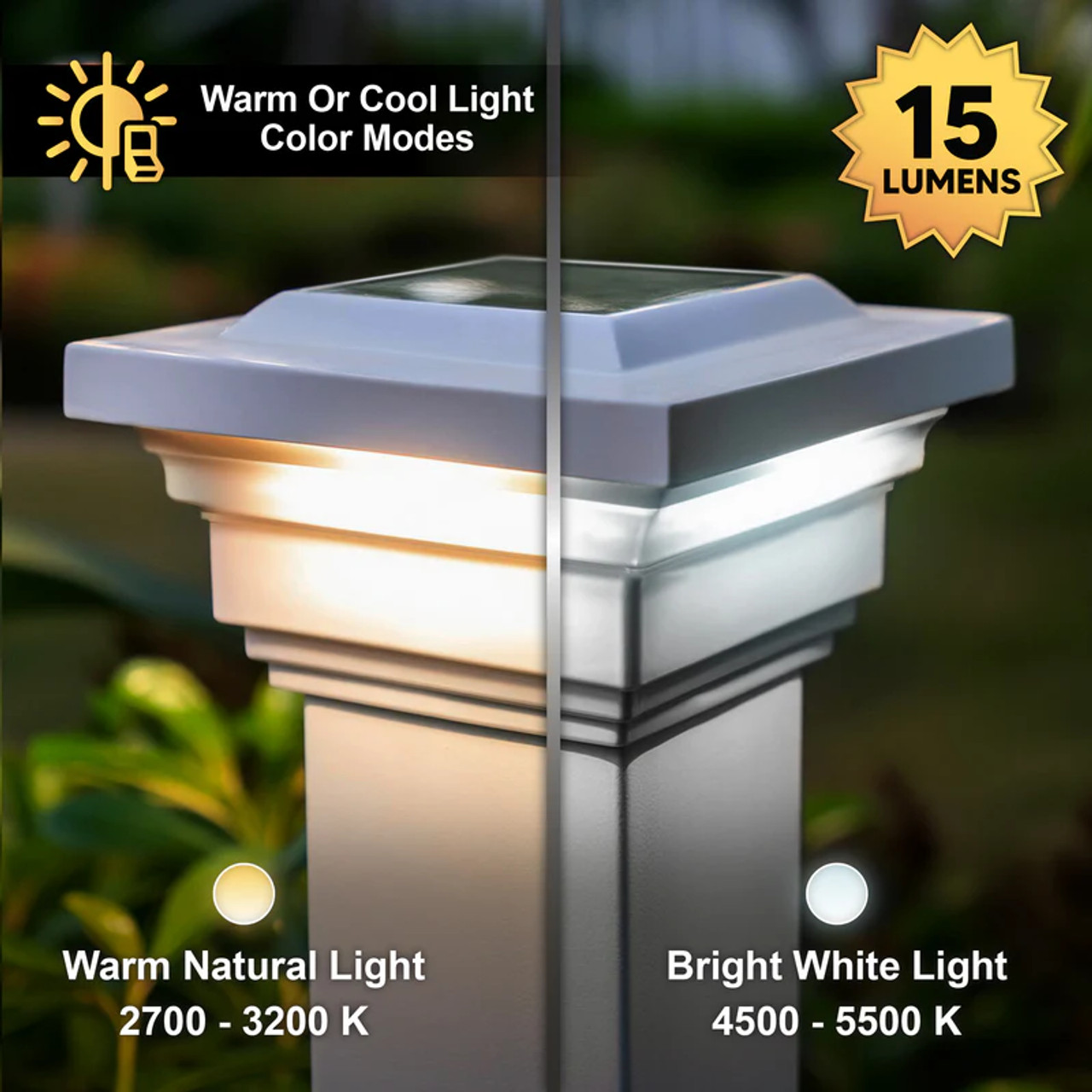 Classy Caps Regal Solar Post Cap with Dual Lighting Modes - Bright White & Warm Natural Light