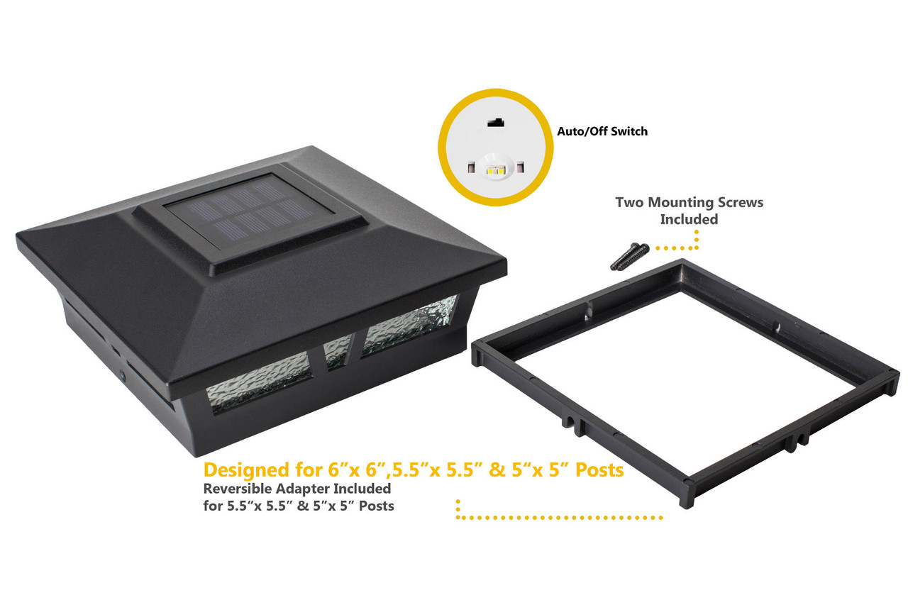 Oxford 6x6 Black Solar Post Cap with Included Adaptor