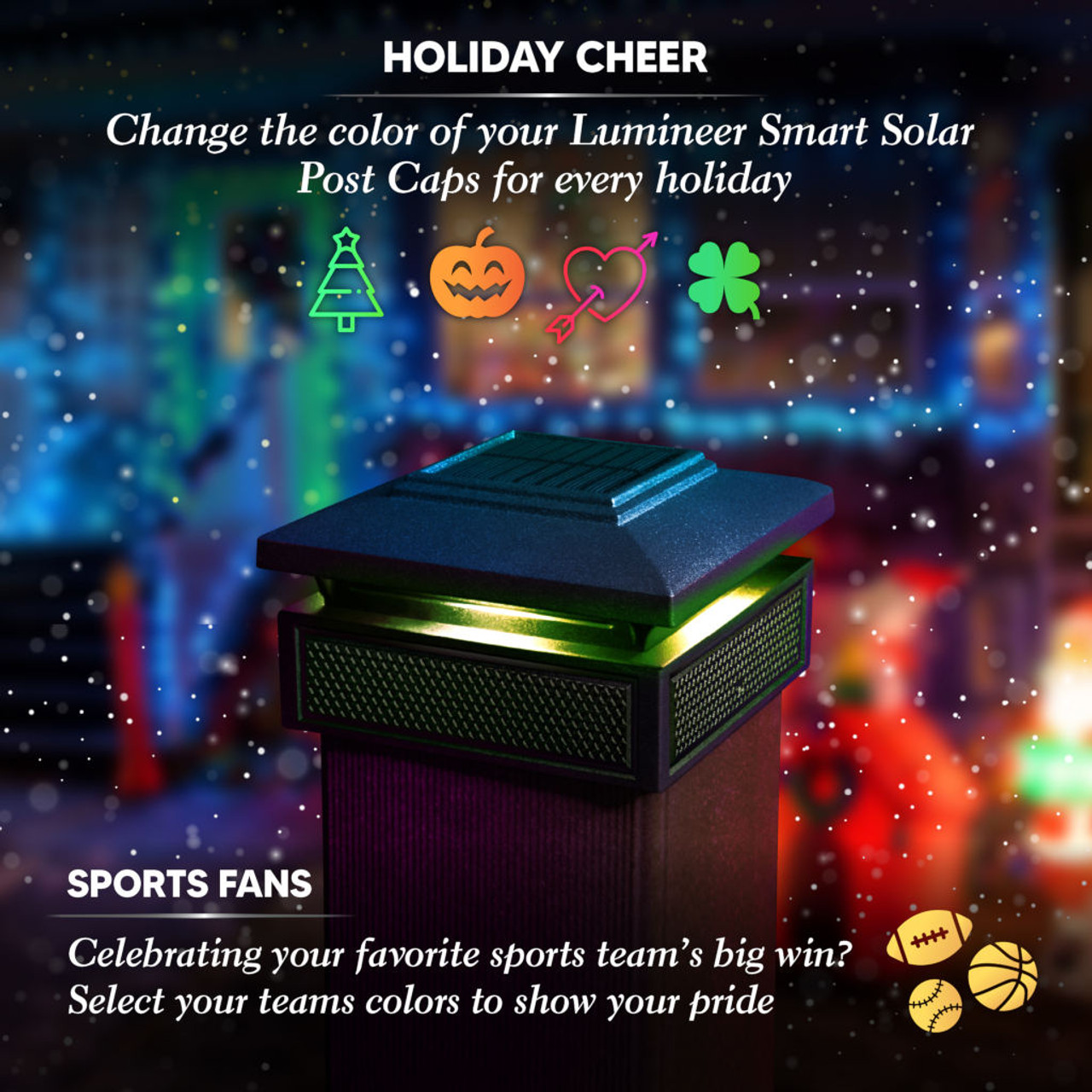 Lumineer Smart Solar Post Cap Holiday Colors