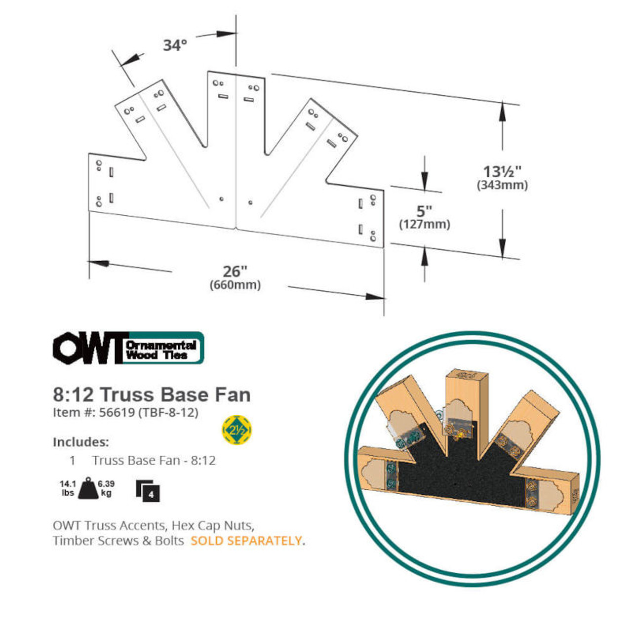 8:12 OWT Truss Base Fan Plate - Dimension Drawing
