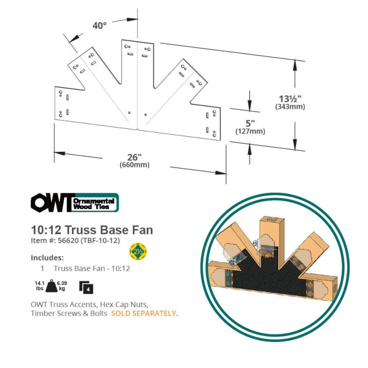 10:12 OWT Truss Base Fan Plate - Dimension Drawing