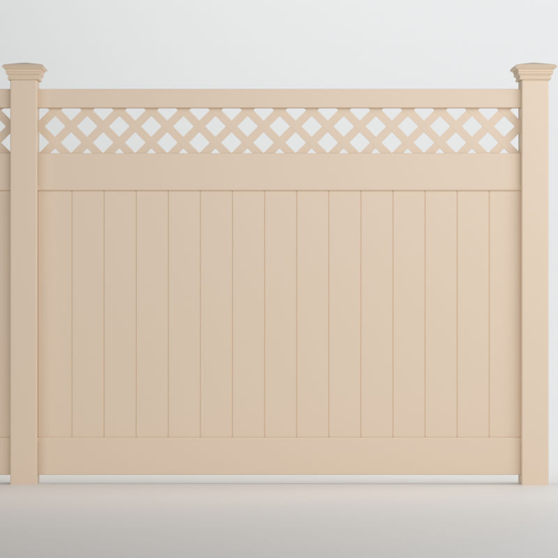 Tybee Standard Vinyl Privacy Fence Panel w/ Lattice Accent - Sand