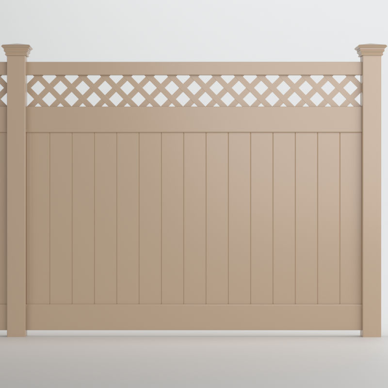 Tybee Standard Vinyl Privacy Fence Panel w/ Lattice Accent - Clay