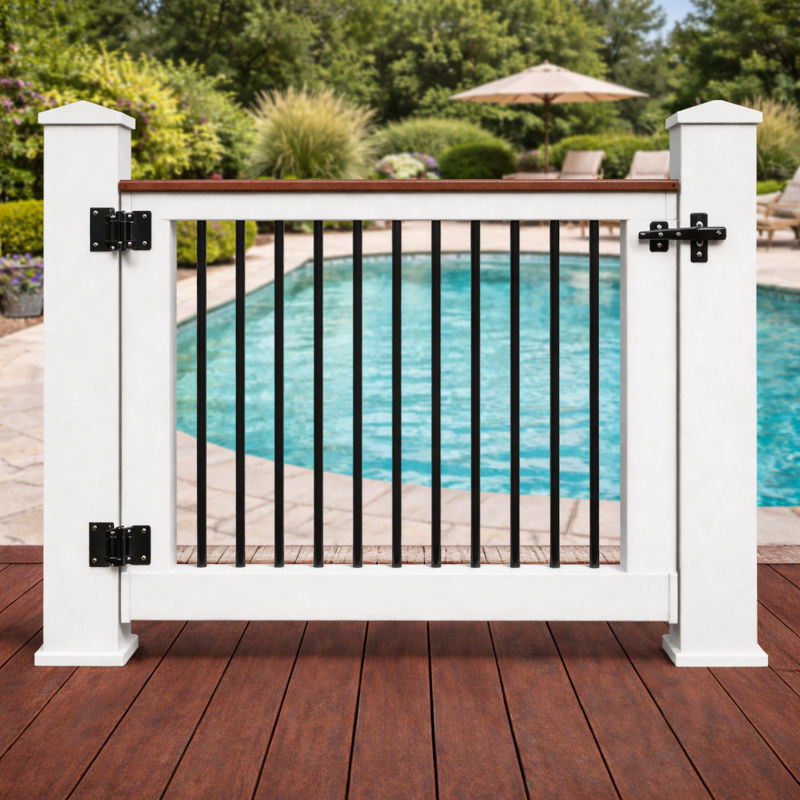400 Series York White Vinyl Gate with Black Aluminum Balusters - AI Generated Image