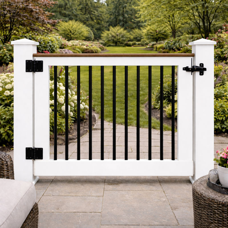 400 Series Whitmer Vinyl Gate with 3/4" Square Black Aluminum Balusters - AI Generated Image
