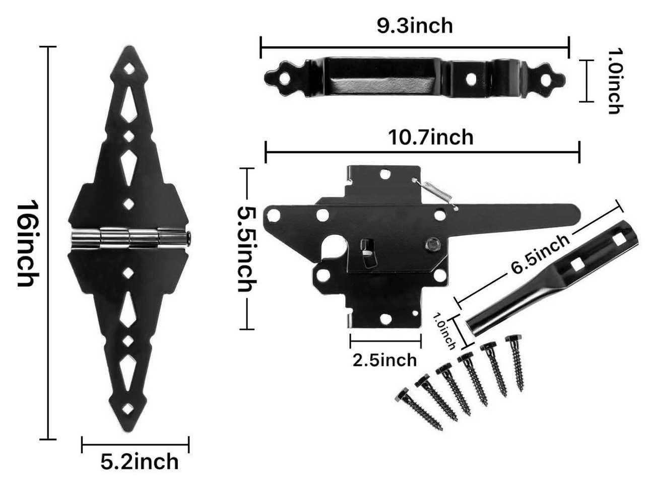 Heavy Duty Western Walk Gate Hardware Kit for Wood Gates with Dimensions