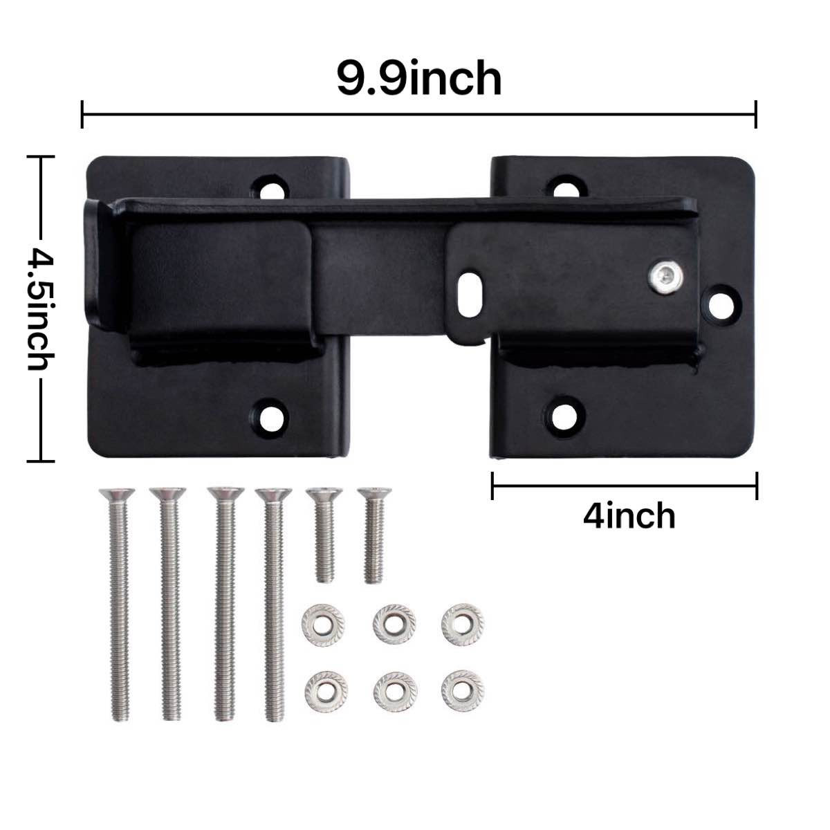 Heavy Duty Black One Sided Flip Latch, Pad-Lockable - Shown with Dimensions and Included Hardware