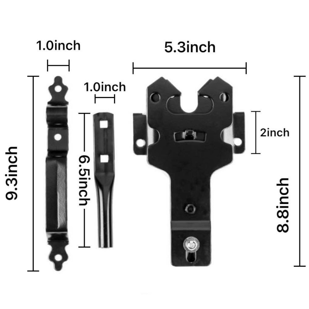 Contemporary Black Post Latch Kit with Handle for Wood Gates with Dimensions