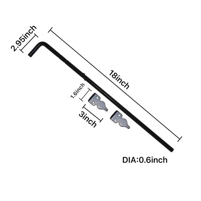 18" Heavy Duty Black Cane Bolt with Guides with Dimensions