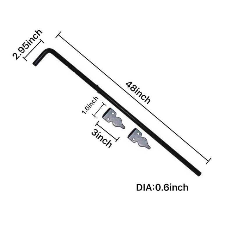 48" Heavy Duty Black Cane Bolt with Guides with Dimensions