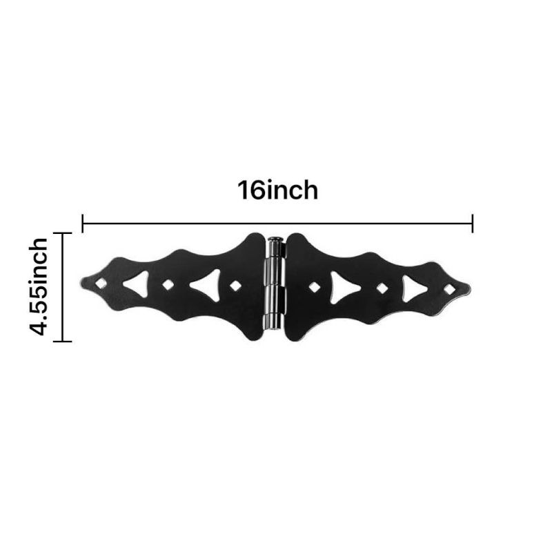 8" Black Heavy Duty Double Strap Hinges for Wood Gates with Dimensions