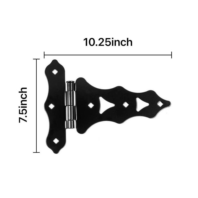 8" Black Heavy Duty Traditional T-Hinge for Wood Gates with Dimensions