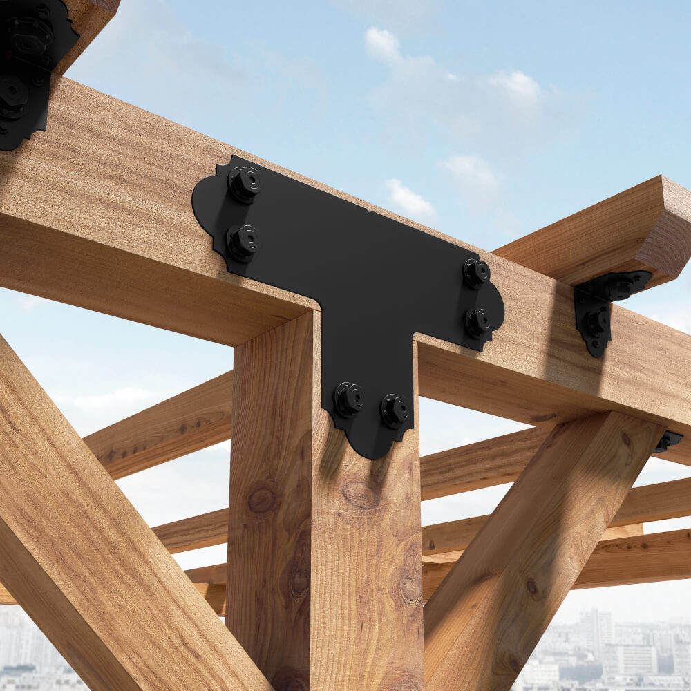 Pergola Assembled Using OZCO OWT LITE Laredo Sunset 5" T Truss Tie Plate Connector