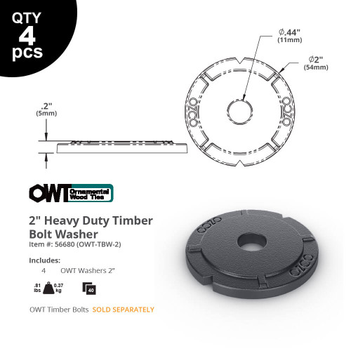 OZCO OWT HD Timber Bolt WASH-TB Dimension Drawing