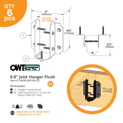 56639 - Laredo Sunset 6-8 Joist Hanger Flush - Dimension Illustration