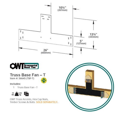 OZCO OWT Truss Base Fan T Plate - Dimension Illustration
