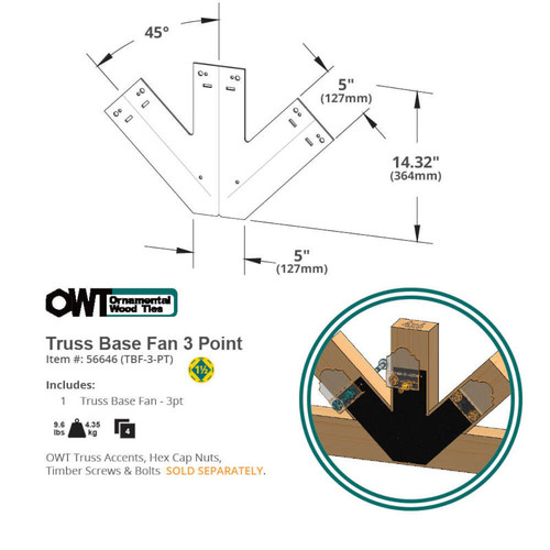 OZCO OWT Truss Base Fan 3 Point - Dimension Illustration