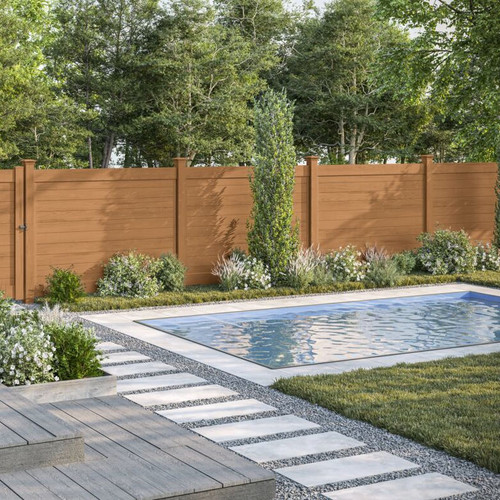Catalyst Madison Select Horizontal Privacy Fence Panels with Posts in Cypress Smooth Woodgrain