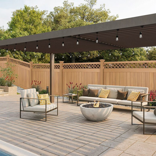 Tybee Select Woodgrain Privacy Fence w/ Lattice Accent in Cypress - Lifestyle Image