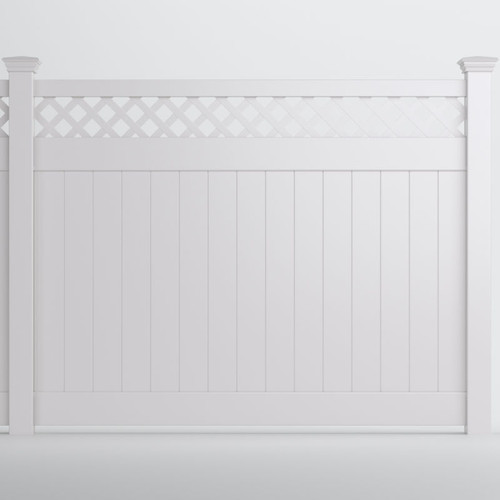 Tybee Standard Vinyl Privacy Fence Panel w/ Lattice Accent - White
