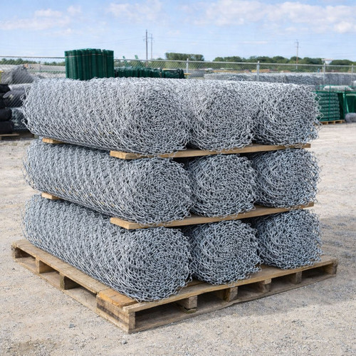 11.5 Gauge Chain Link Fence Fabric, Galvanized on Pallet in Fence Yard