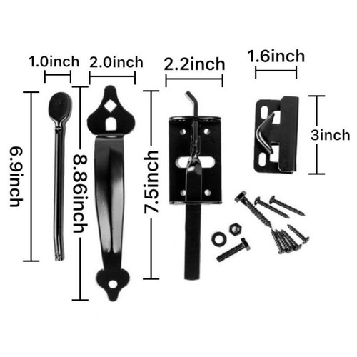 Heavy Duty Ornamental Thumb Latch Kit for Wood Gates with Dimensions