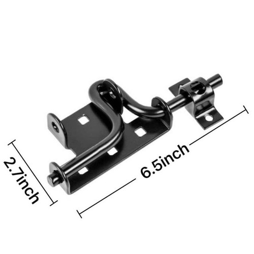 Black Slide Bolt Latch for Wood Gates with Dimensions
