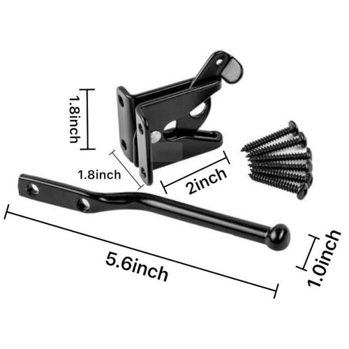 Black Steel Gravity Latch for Wood Gates with Dimensions