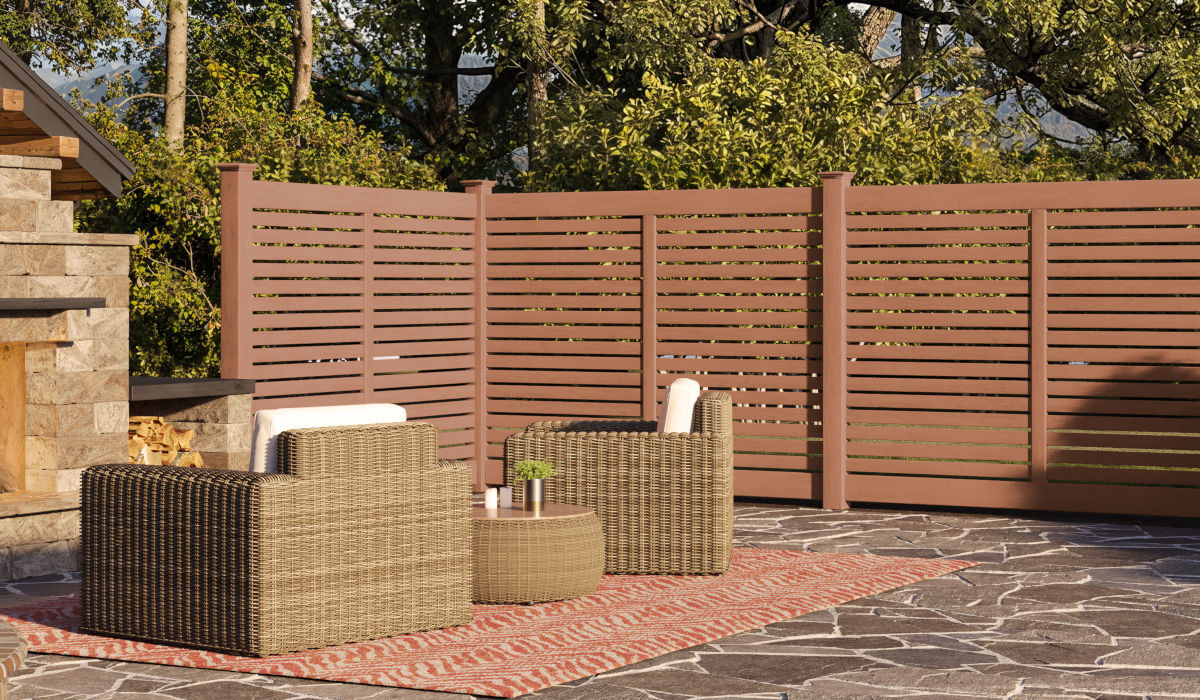 Catalyst Largo Horizontal Semi-Private Vinyl Fence in Brazilian Blend TimberGrain