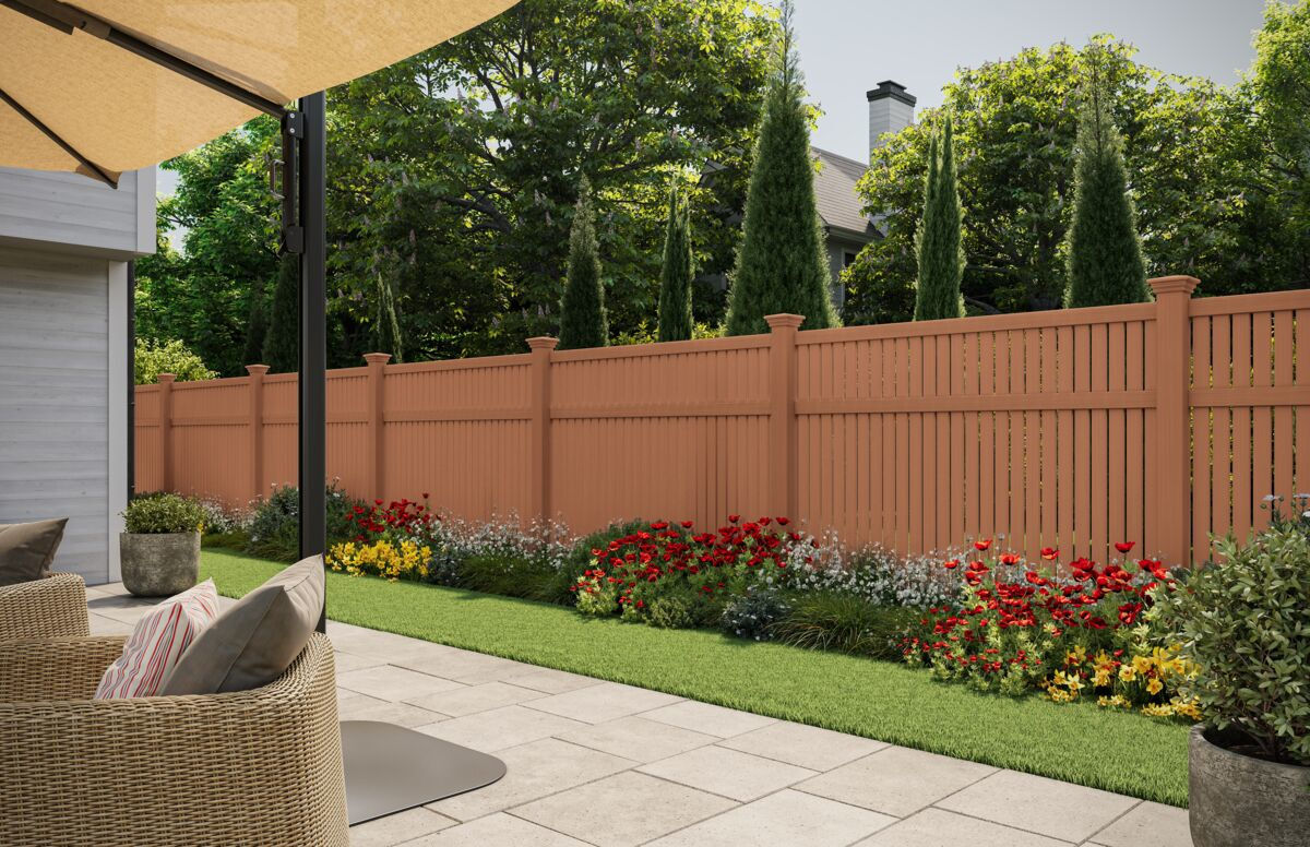 Catalyst Folly Semi-Private Vinyl Fence in Sierra Blend