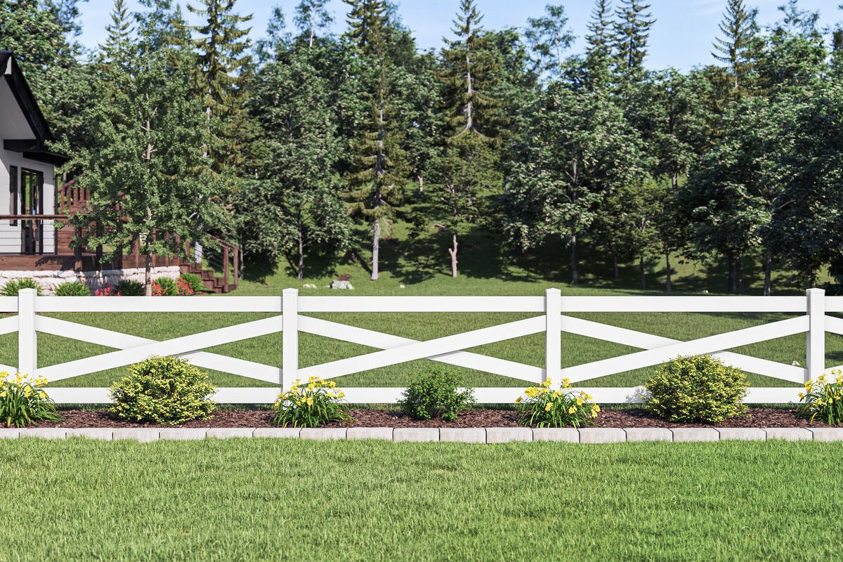Sedona Crossbuck White Ranch Rail Vinyl Fence - Lifestyle