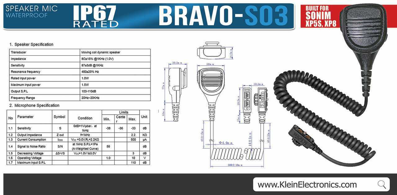 BRAVO-SO3 (IP67 Waterproof Speaker Microphone) [[product_type]] kleinelectronics.com 89.95